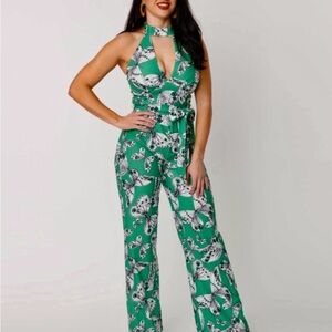 Emerald Green Butterfly Wide-Leg Jumpsuit